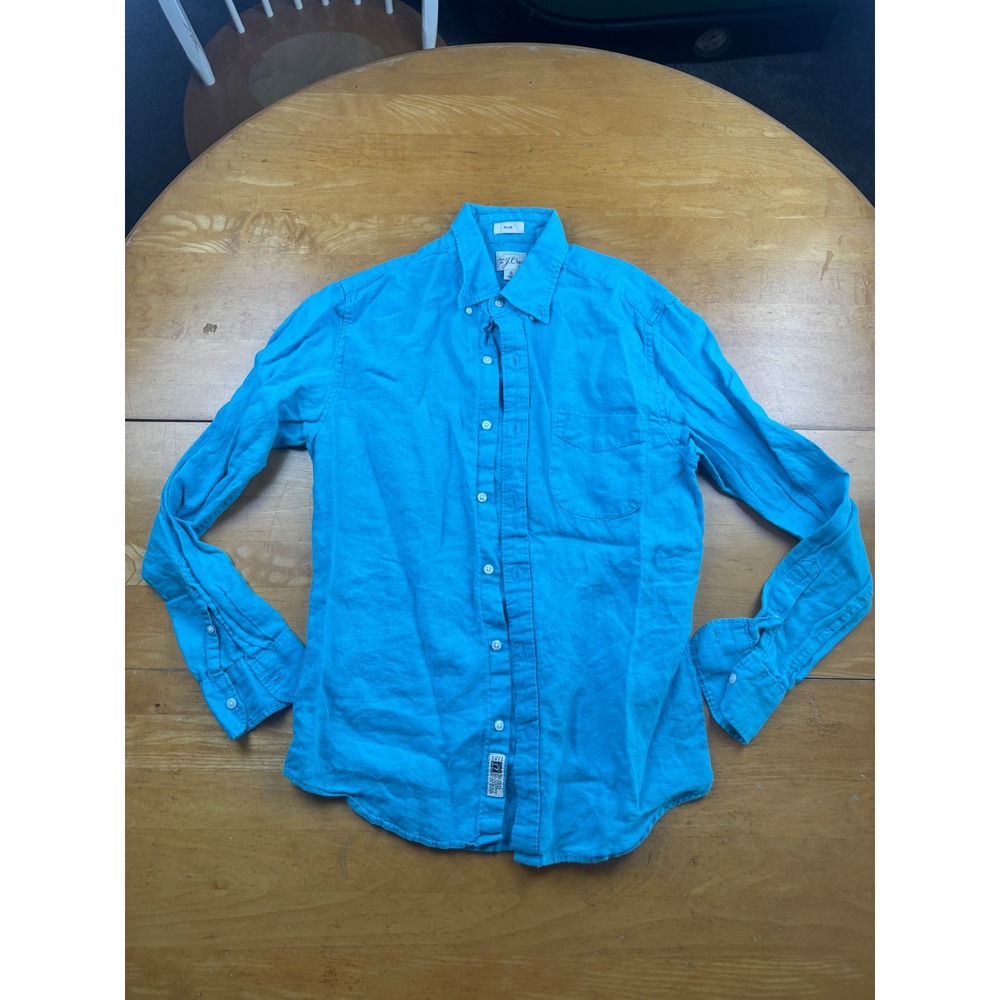 J.Crew Baird McNutt Irish Linen Slim Fit Shirt Turquoise Blue Mens Small